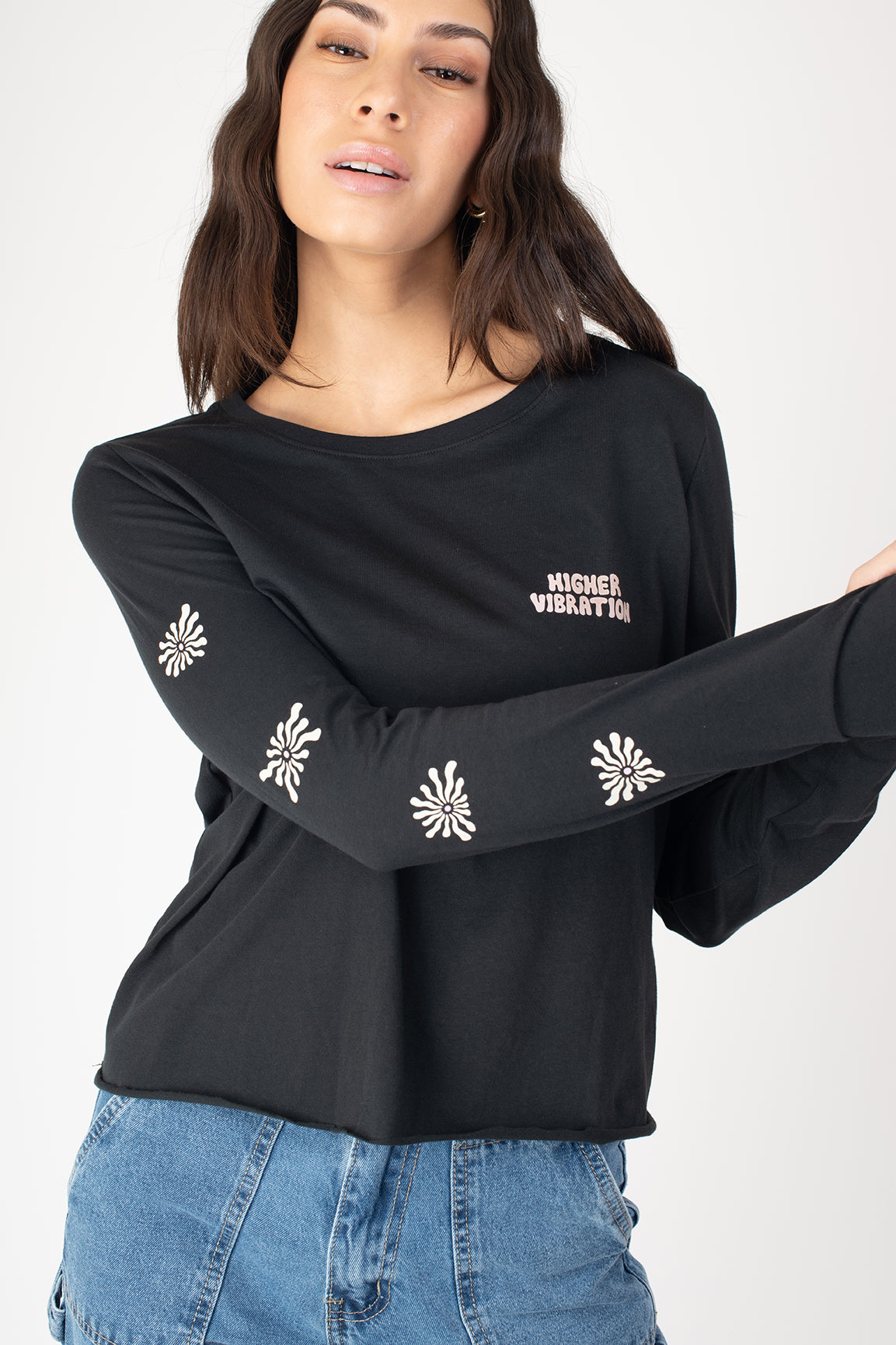 POLERA FLOWERS ML BLACK - GIRLS